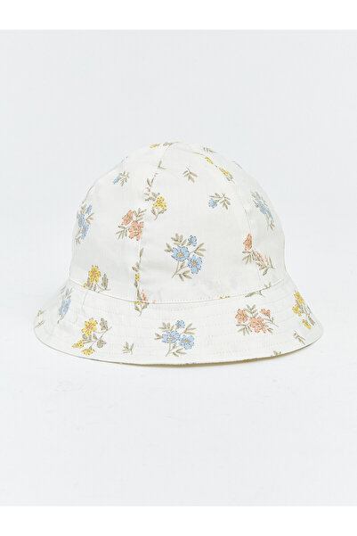 LC Waikiki Nevavm Lcw Baby Ecru Poplin Floral Baby Girl Bucket Hat with a Dif...