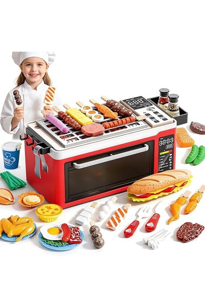 Soofam Kids BBQ Grill Playset, Kitchen Toy Set with Pretend Smoke, Light, Sou...