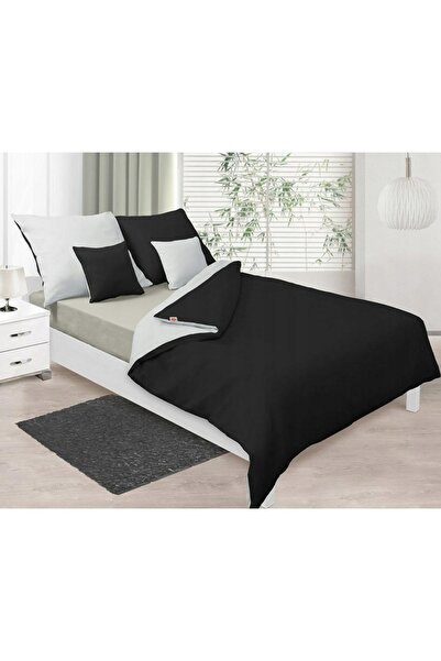 Matex Lenjerie de pat din satin 220x200 cu două fețe, Negru și Cenușiu deschis