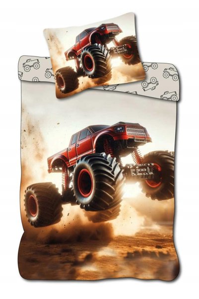 NO BRAND Lenjerie de pat pentru copii 140x200 Monster Truck Bumbac