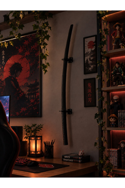 yammart 70 CM 3D Baskı Siyah Katana Kılıç – Anime Dekoratif Kılıç