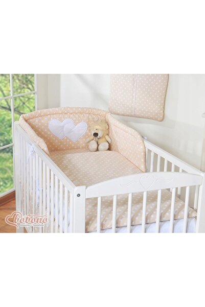 Bobono Set de lenjerie de pat din 3 piese 120x90 - Inimi și buline bej