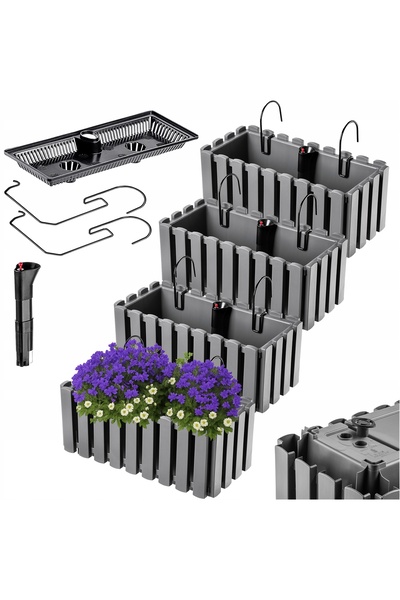 KADAX 4x Jardinieră suspendată pentru balcon, 40cm, cu mânere, gri