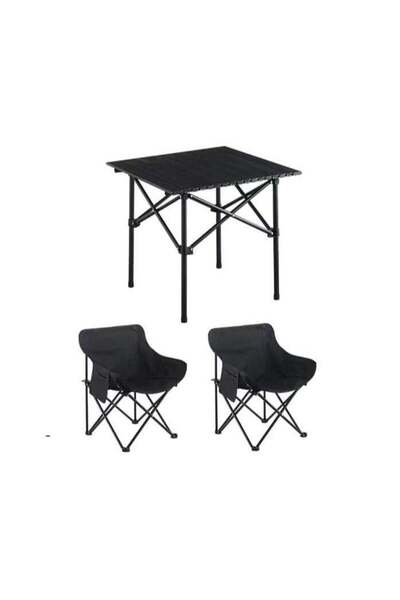 Generic Brand MOMENT Camping Table with 2 Chairs, Lightweight Aluminum Foldin...