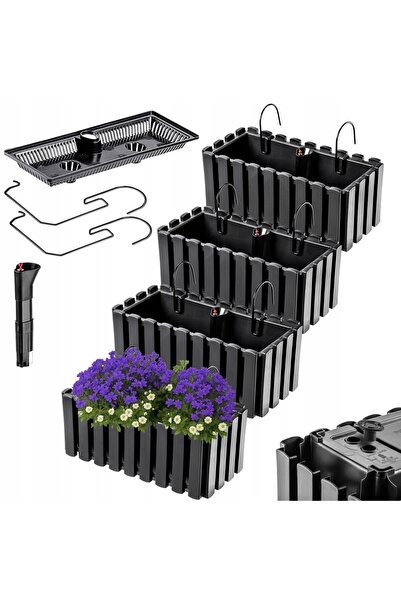 KADAX 4x Jardinieră de balcon suspendată de 40cm cu mânere, antracit