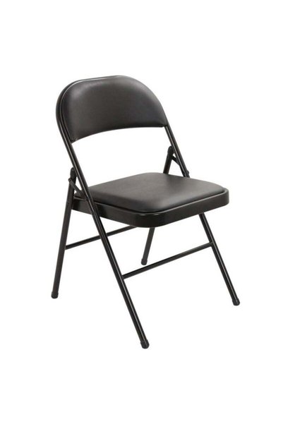 Generic Brand Huitich Black-Leg Folding Chair with Black Leather Seat and Bac...