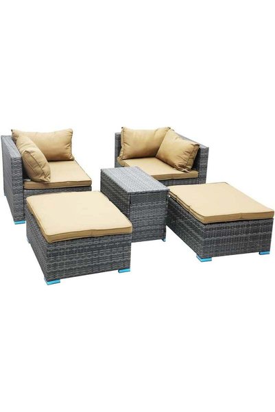 Generic Brand Multi Home Furniture Grey PE Rattan 5-Piece Outdoor Sofa Set wi...