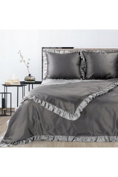 Eurofirany Lenjerie de pat Satin 160x200 Eliza Stalowa cu volan cenușiu