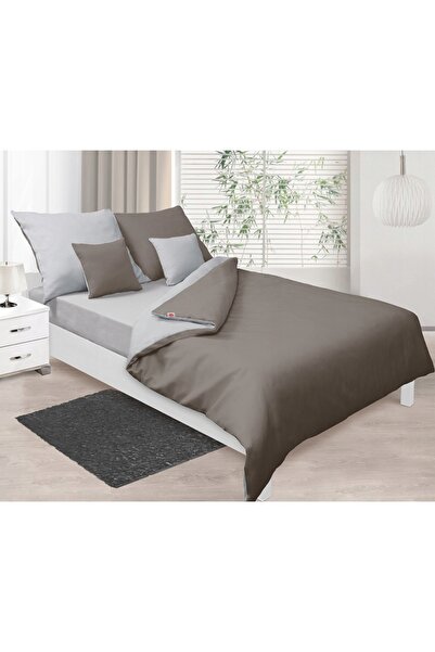 Matex Lenjerie de pat din satin 220x200, cu două fețe, nuanțe gri/bronz