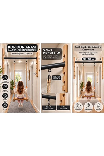 DEKOR METAL KORİDOR ARASI SALINCAK VE EGZERSİZ SİSTEMİ SİYAH 100-160CM