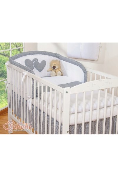 Bobono Lenjerie de pat 3 piese 120x90 Inimi - pepita negru