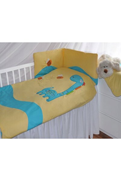 NO BRAND Belisima Baby: Lenjerie de pat 100x135 Dinozauri Amuzanți galben 3 p...