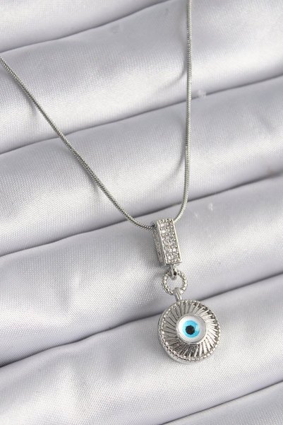 Toptan Bulurum 316L Steel Silver Color Zircon Stone Evil Eye Bead Model Women...
