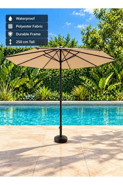 Generic Brand Garden and Restaurant Market Umbrella | Manual Open, Black Stee...