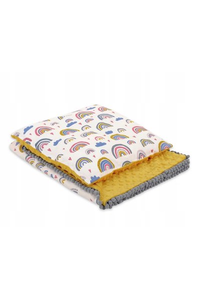 Bobono Set: Pătură reversibilă din bumbac cu minky și pernă - Curcubeu