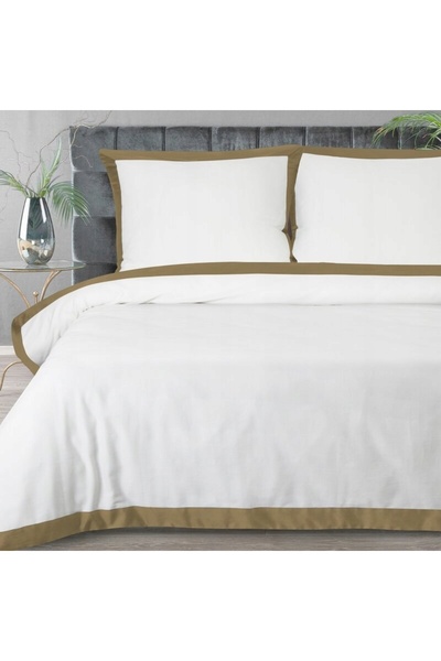 Eurofirany Lenjerie de pat din satin 160x200 Laura Alb cu bordură bej/aurie