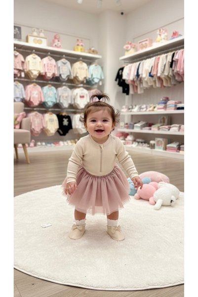 ZARİNA Girl's Zipper Detailed Bodysuit Beige Blouse