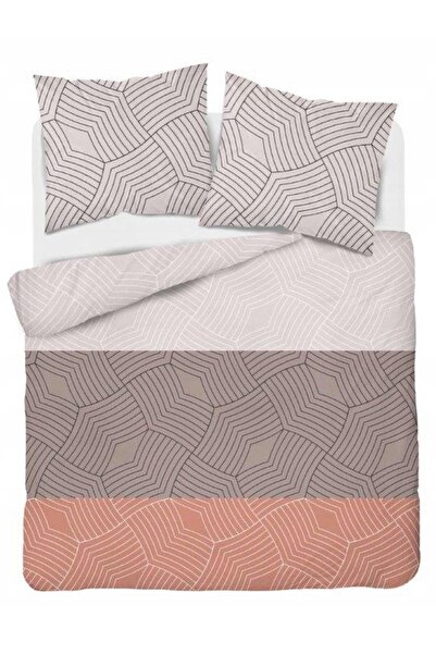 Detexpol Lenjerie de pat din satin 220x200, cu model geometric, bej, cenușiu,...