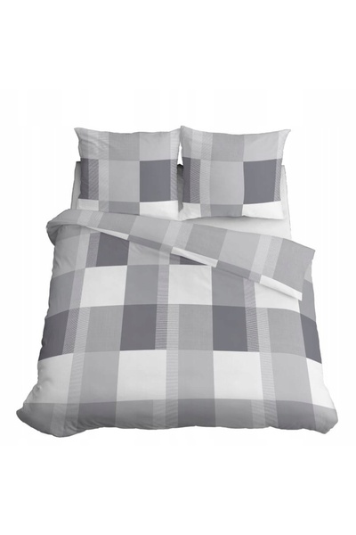Detexpol Lenjerie de pat din satin 220x200, model grilă, culoare cenușie