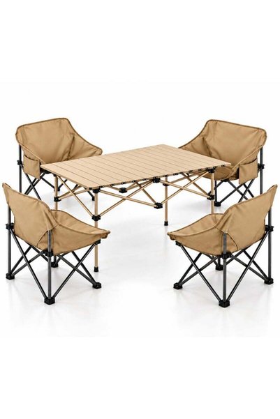 Generic Brand MOMENT Foldable Camping Table & 4 Chairs Set, 95x55x50cm Alumin...