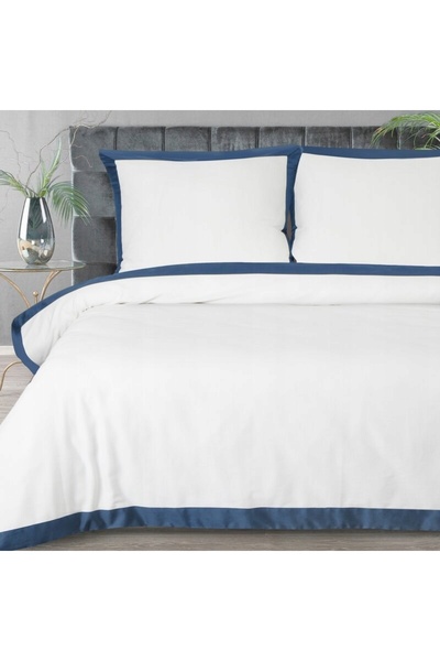 Eurofirany Lenjerie de pat din satin 160x200 Laura Alb cu bordură bleumarin