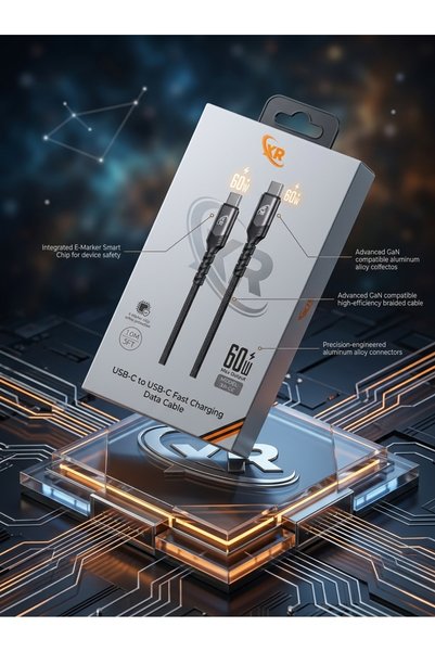 XR كابل شحن سريع ونقل بيانات بقوة 60 واط (USB-C إلى USB-C) بطول 1 متر - قماش ...