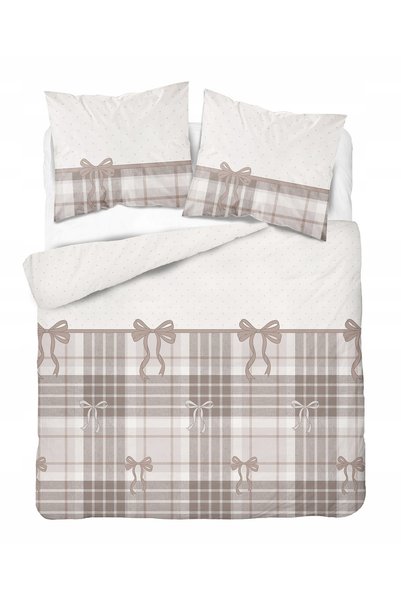 Detexpol Lenjerie de pat de Crăciun din satin 160x200 cu model grilă bej