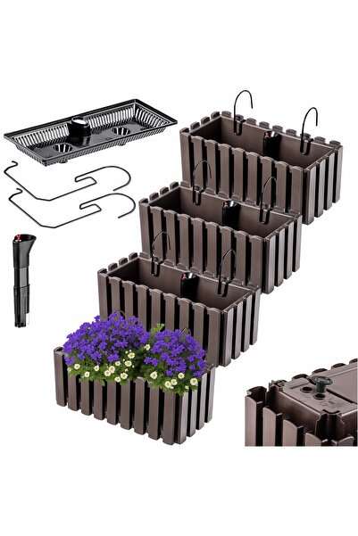 KADAX 4x Jardinieră suspendată pentru balcon, 40cm, cu mânere, maro