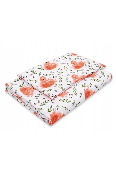 Bobono Set de lenjerie de pat pentru copii cu umplutură 120x90cm - veverițe albe