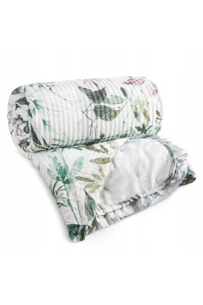 Eurofirany Cuvertură decorativă de pat 170x210 Amanda Flowers verde pe alb