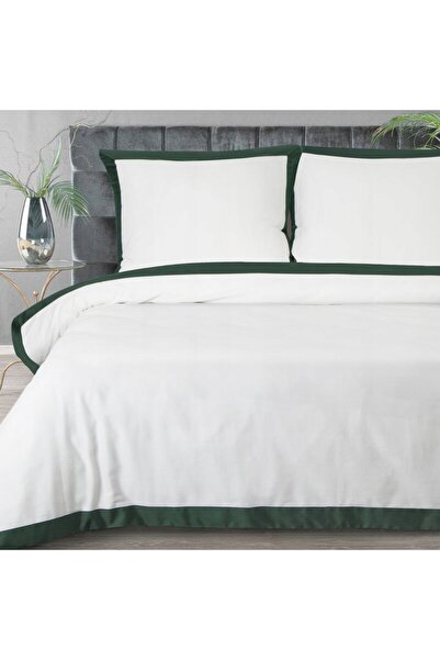 Eurofirany Lenjerie de pat din satin 220x200 Laura Alb cu bordură verde