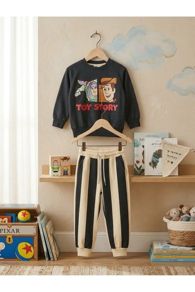 WİKİBOOM Toy Story Printed Striped Pants 2-Piece Seasonal Bottom and Top Boy's Suit