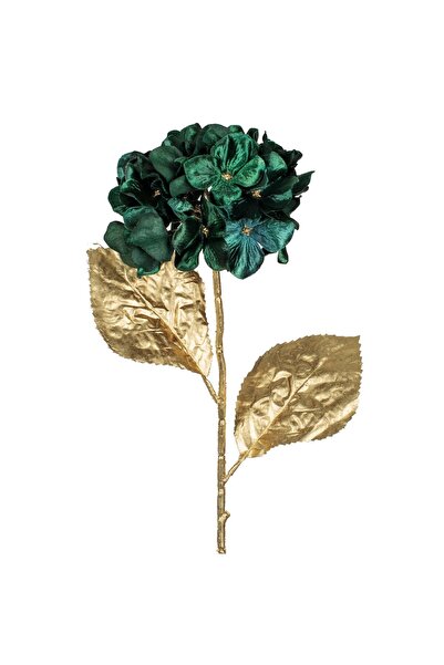 DD SHOP Floare de Craciun Hortensie Verde cu Tulpina Lunga & Frunze Aurii 66cm
