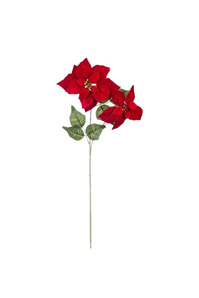 DD SHOP Floare de Craciun Rosie Catifelata cu Glitter 61cm - Craciunite Coada...