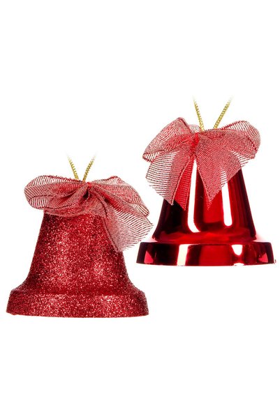 DD SHOP Set Ornamente de Craciun Clopote Rosii Stralucitoare Glitter 6cm - 4buc