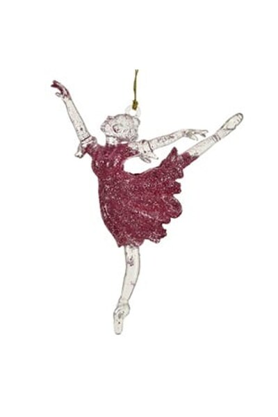 DD SHOP Ornament Brad de Craciun Balerina Transparenta Roz cu Gliitter 14cm