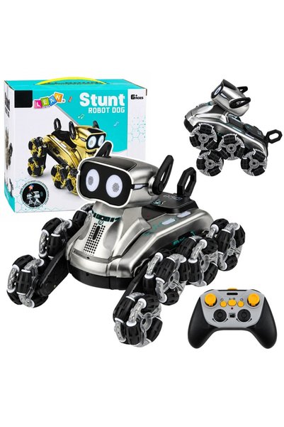 LeanToys Piciorușe de robot RC cu telecomandă, 8 roți, Mod Demo, Trucuri, Arg...