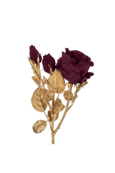 DD SHOP Ramura Decorativa de Craciun Trandafir Bordo cu Tulpina Aurie 52cm