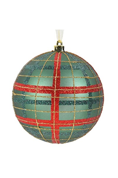 DD SHOP Ornament Brad de Craciun Glob Verde Mat in Carouri Rosii Aurii Glitte...
