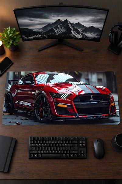 Ford Mustang 40x90 Gaming Oyuncu Mouse Pad Kaymaz Kauçuk Taban Büyük Boy Klavye Fare Altlığı Mousepad