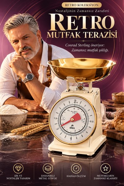 Transformacion Retro Mutfak Terazisi Krem Gold Pirinç Kaseli Nostaljik Mekani...
