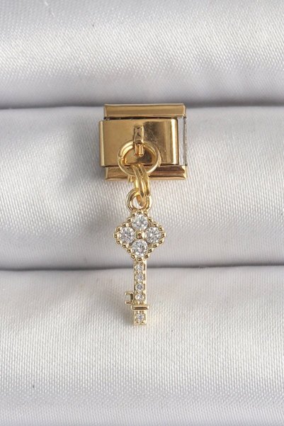 Toptan Bulurum 316L Steel Gold Color Hanging Zircon Stone Key Model Nominatio...
