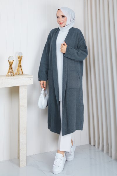 Pamuk Butik Women's Soft Textured Shawl Collar Pocketed Knitwear Cardigan