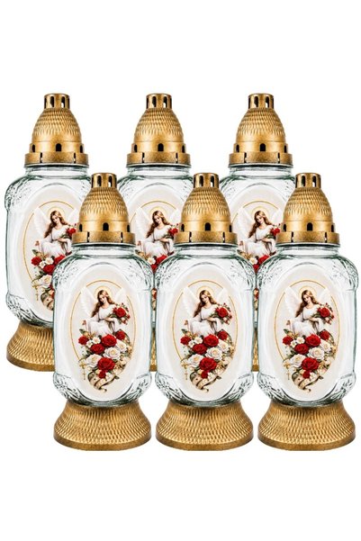 NO BRAND Cer-Far Z-061 sfeșnic de sticlă cu înger și trandafiri 29 cm, 6 bucăți.