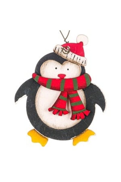 DD SHOP Ornament Brad de Craciun Vintage Pinguin din Lemn 8cm - Ornamente