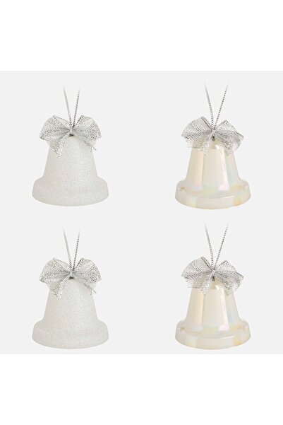 DD SHOP Set Ornamente de Craciun Clopote Albe Irizate Glitter 6cm - 4buc