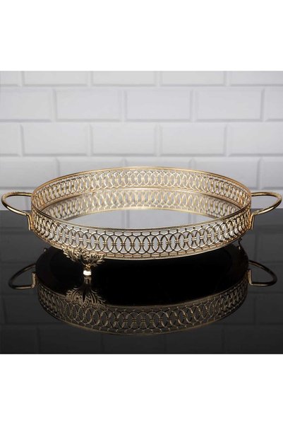 FAIR HOME Mirrored Tray Decorative Presentation Tray Round Metal Gold 35 cm –...