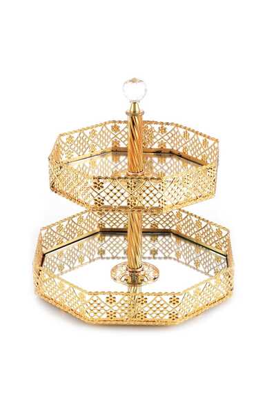 FAIR HOME Two-Tier Cookie Holder Hexagonal Round Metal Gold 25 cm / 20 cm