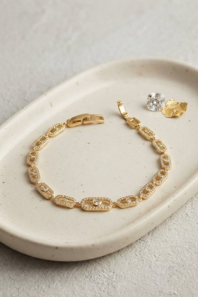 Toptan Bulurum Gold Color Zircon Stone Messika Model Bracelet