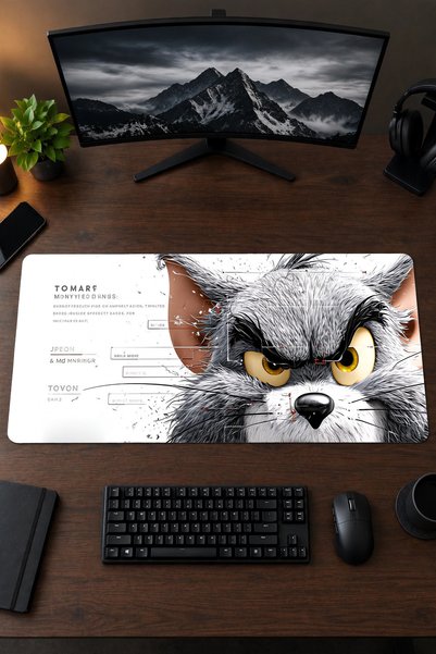 Tom and Jerry 40x90 Gaming Oyuncu Mouse Pad Kaymaz Kauçuk Taban Büyük Boy Klavye Fare Altlığı Mousepad